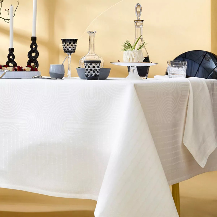 Nappe anti tache pur coton motif jacquard Le cercle blanc