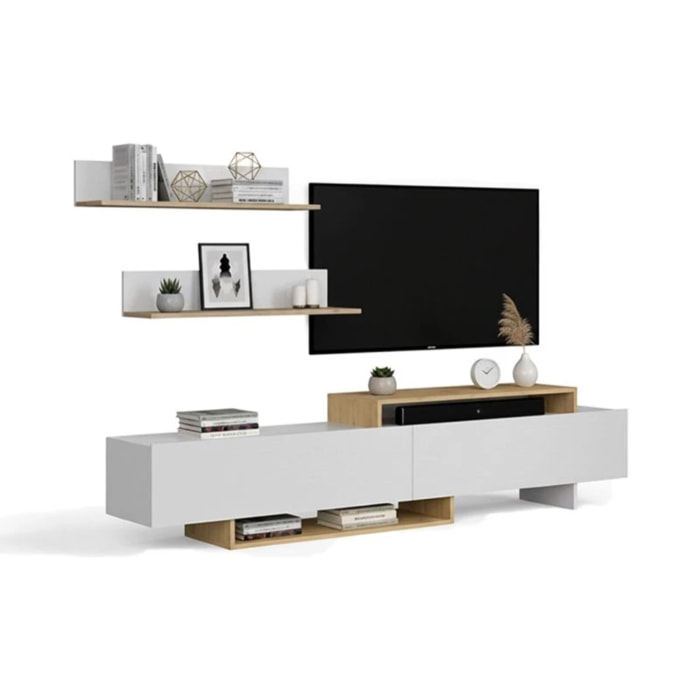 Salón Bender con mueble TV y estanterías blanco artik alpino 200 cm Blanco Artik (Blanco Mate) - Alpino
