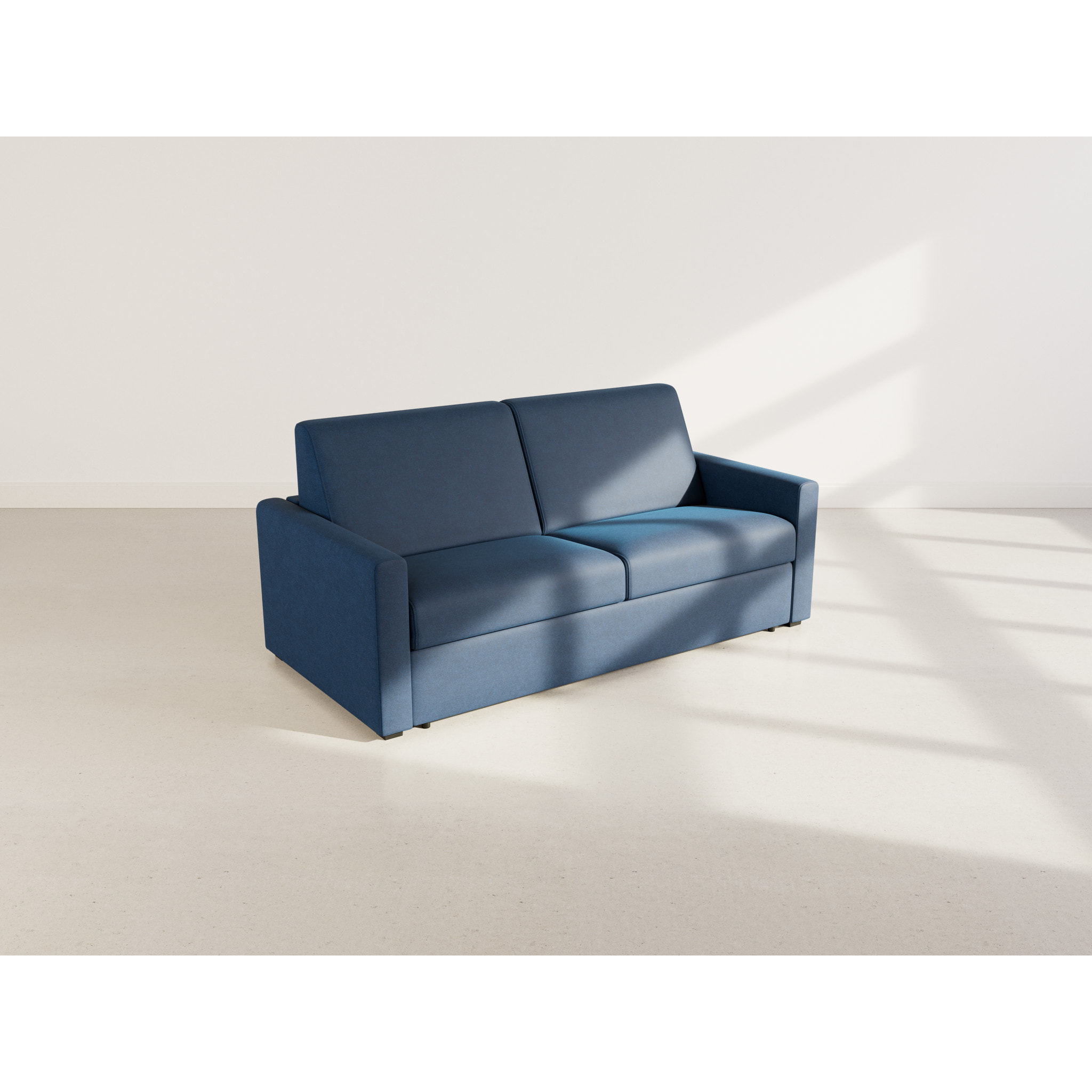 Julia - canapé lit 3 places convertible express couchage quotidien 140 cm matelas 18 cm en tissu - Bleu marine
