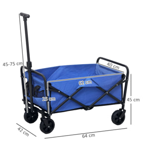 Carro Playa con Ruedas Carro de Jardín Plegable con Asa Telescópica Ajustable 2 Bolsas de Almacenaje Carga 120 kg Carrito Transporte para Todo Terreno Jardín Campaña Compra Azul