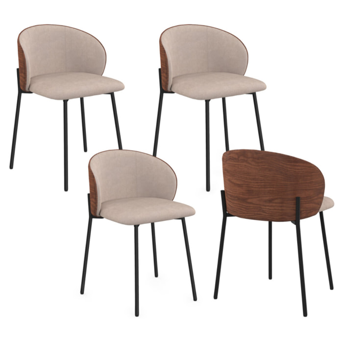 Chaises Poppy tissu taupe dossier effet noyer - lot de 4