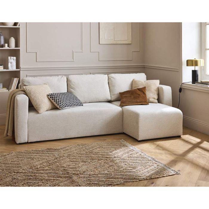 Canopy - canapé d'angle réversible - 4 places - convertible avec coffre - en tissu texturé - Beige