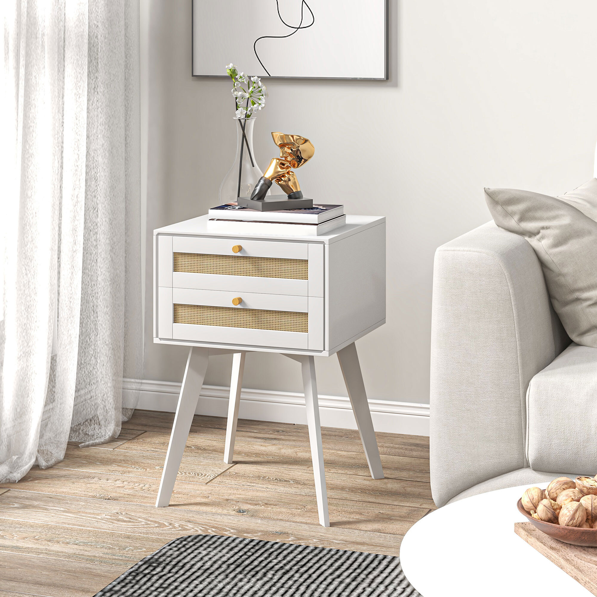 Conjunto para el Hogar Incluye 1 Mueble de TV para Televisores de hasta 55 Pulgadas 1 Mesa Consola y 1 Mesita de Noche Estilo Bohemio Blanco