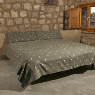 Set cama (funda nórdica 250x230cm + 2 fundas almohada 50x85cm) 100% algodón 144tc beige & khakhi calaveras scalpers home