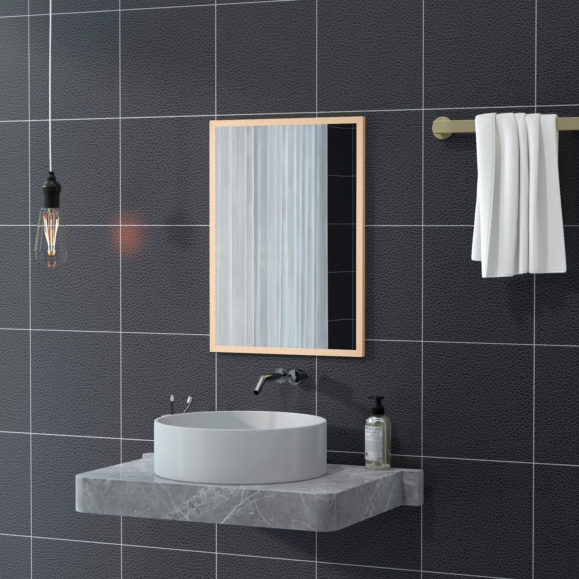 Espejo de Pared Espejo de Baño 50x70 cm Espejo Rectangular Decorativo para Salón Entrada Pasillo Horizontal o Vertical Natural
