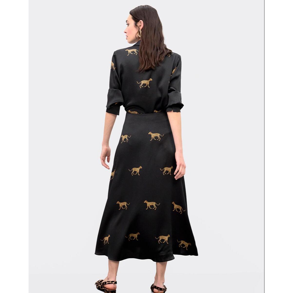 gonna in raso stampa leopardata