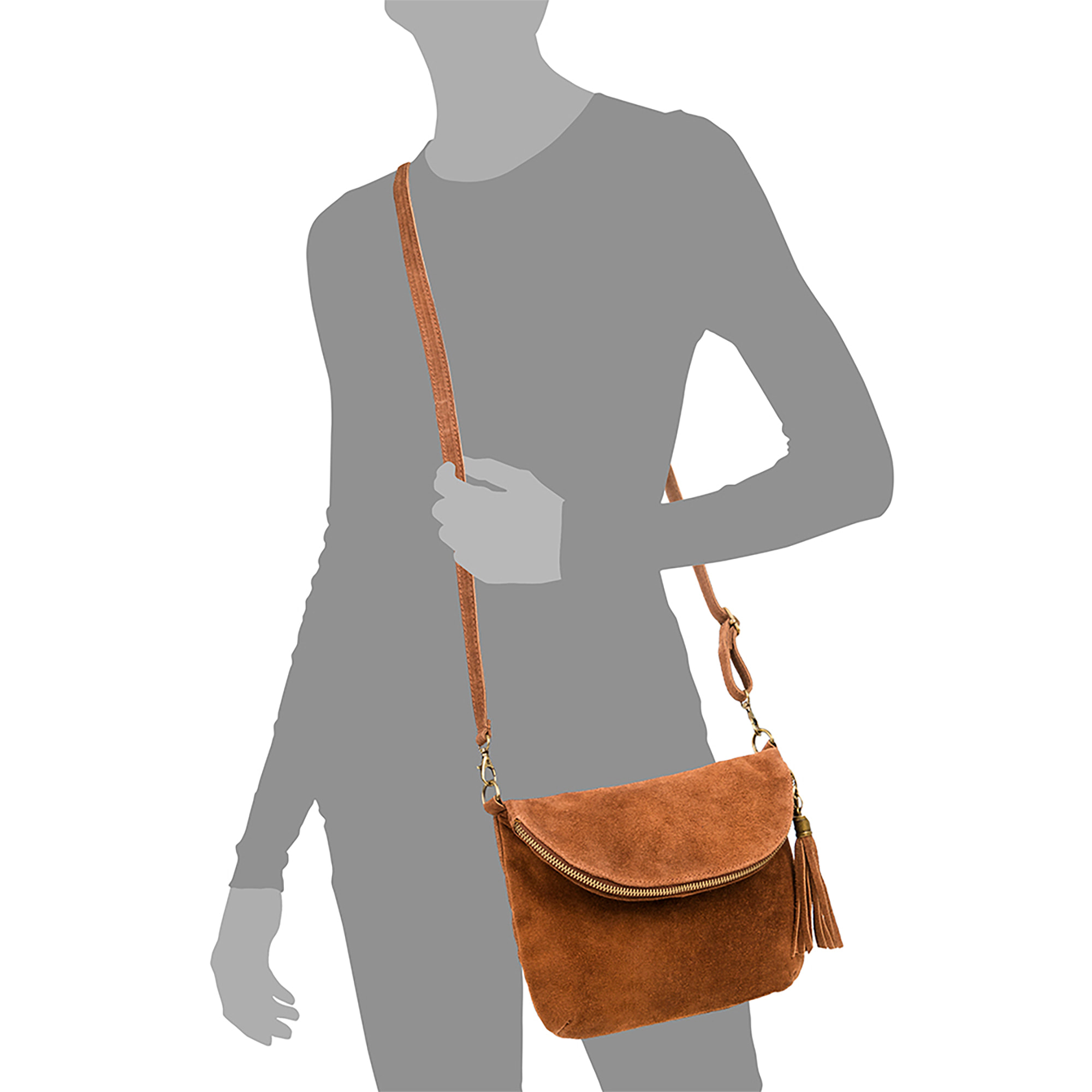 FIRENZE ARTEGIANI Borsa a Spalla da Donna Cenerente Vera Pelle Scamosciata Made in Italy 24x3x19 Cm. Colore: marrone scuro