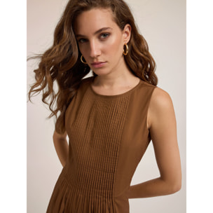 Motivi - Vestido con pliegues de popelina - Marrón