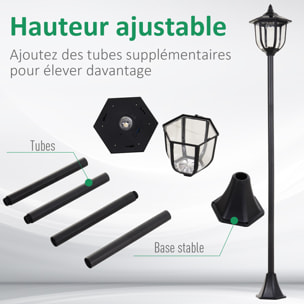 Outsunny Luminaire extérieur solaire lampadaire lanterne classique LED 60 Lm max. dim. 26L x 26l x 177H cm noir