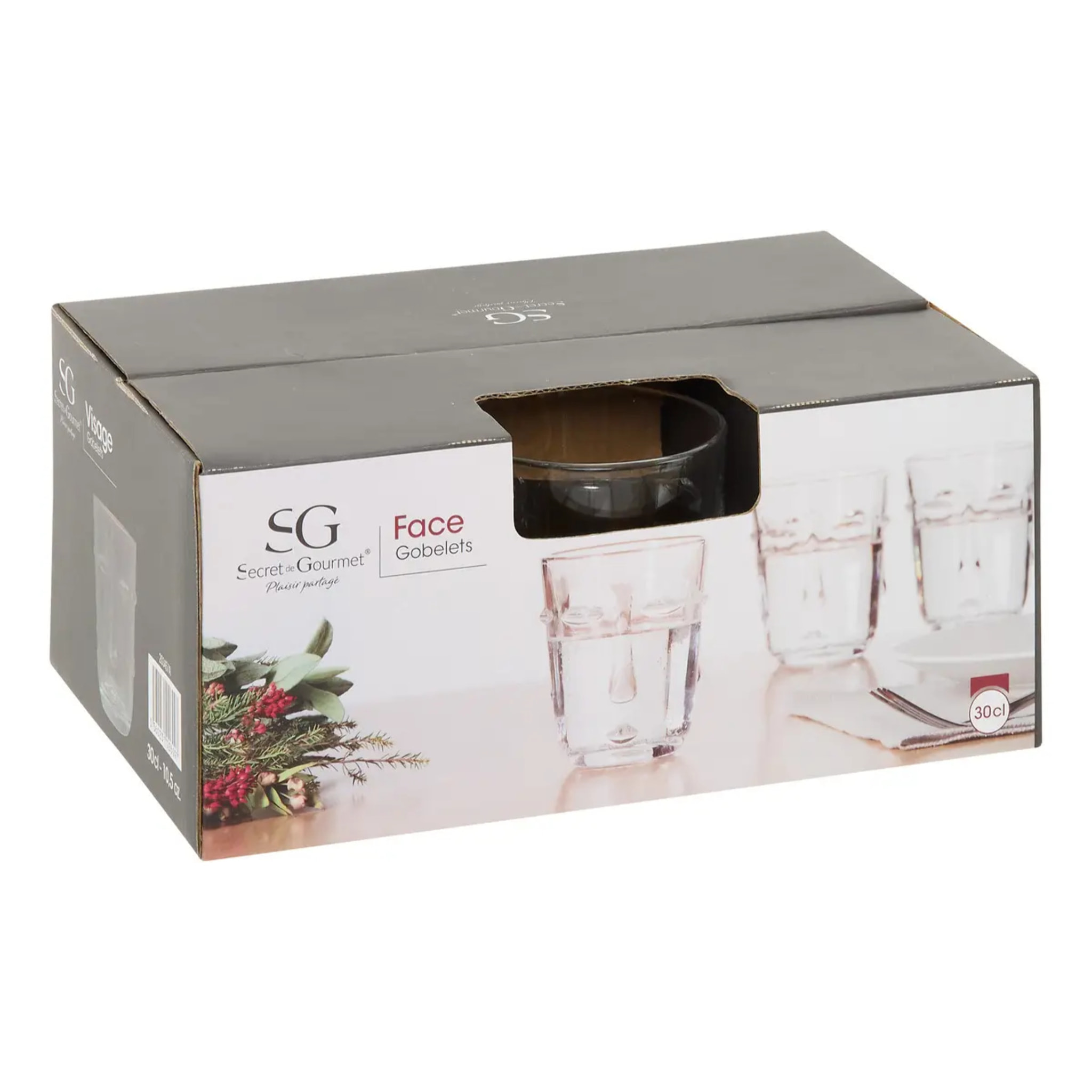 Lot de 6 gobelets Visage transparent D8,5xH10cm