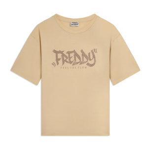 T-shirt con stampa "FREDDY FEEL THE FLOW" e borchie