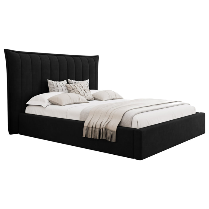 Esmee - lit coffre - 160x200 cm - en velours - sommier inclus - Noir