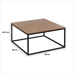 Table basse "Chevrons" effet bois et noir 80x80cm