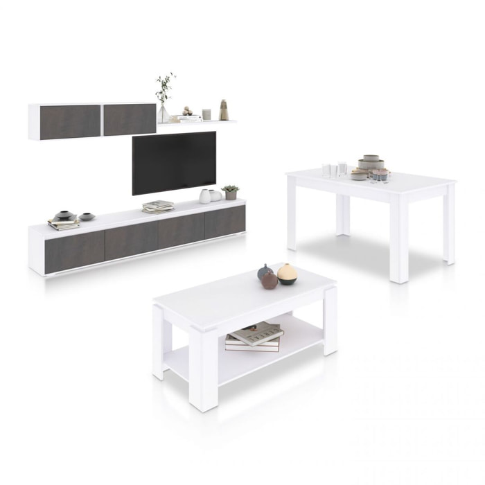 Pack salón con mesa de centro y mesa de comedor Arlet Max Blanco Artik (Blanco Mate) - Óxido
