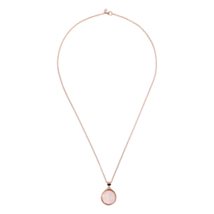 Collana Lunga Catena Rolo con Pendente in Pietra Naturale Tonda Quarzo Rosa