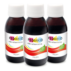 PEDIAKID - Sirop Fer + Vitamines B - Complément Alimentaire Naturel - Formule Exclusive au Sirop d'Agave - Optimise les Apports en Fer - Contribue à Réduire la Fatigue - Lot de 3 Flacons 125ml