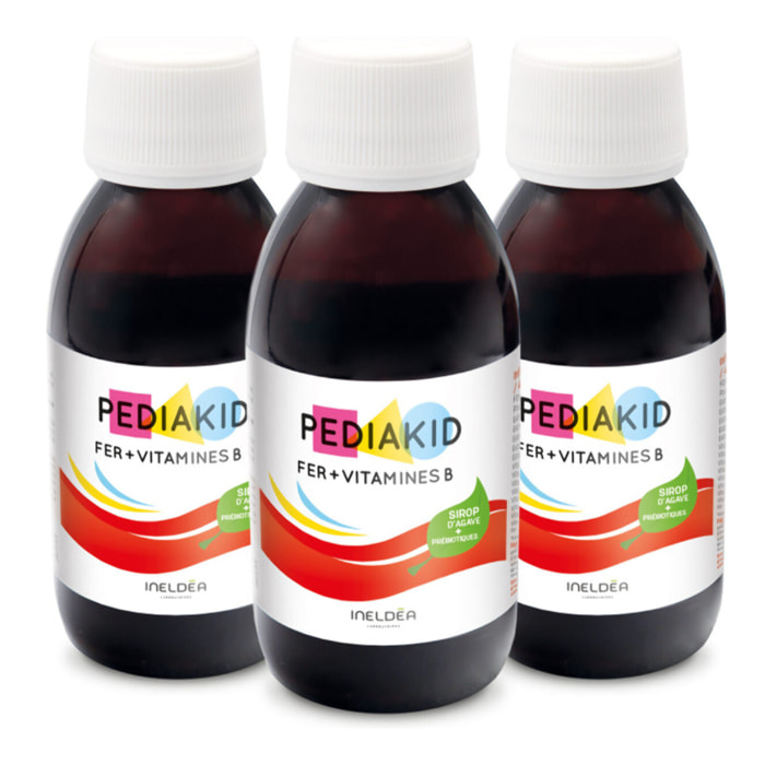 PEDIAKID - Sirop Fer + Vitamines B - Complément Alimentaire Naturel - Formule Exclusive au Sirop d'Agave - Optimise les Apports en Fer - Contribue à Réduire la Fatigue - Lot de 3 Flacons 125ml