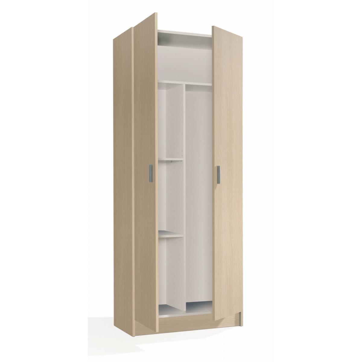 Armadio multiuso Charleston, Mobile portascope a 2 ante, Scarpiera con ripiani, Guardaroba portascope, cm73x37h180, Rovere