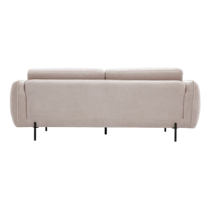 Canapé design 3 places en tissu chenille beige et métal noir TODD