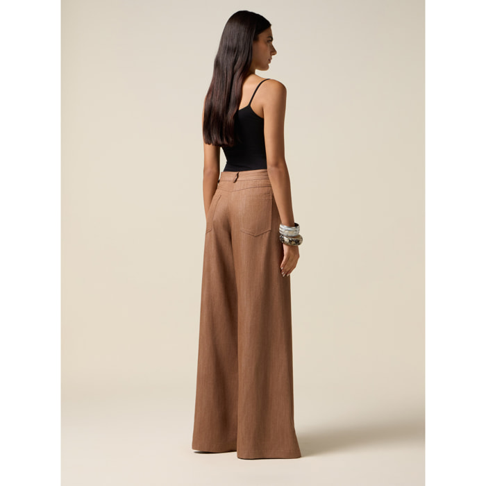 Oltre - Pantaloni palazzo in tencel - Marrone