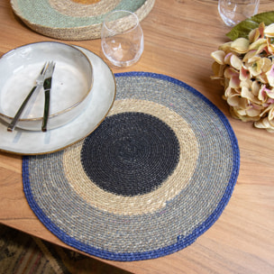 Lot de 6 sets de table bleu en jonc de mer 38cm LUNA