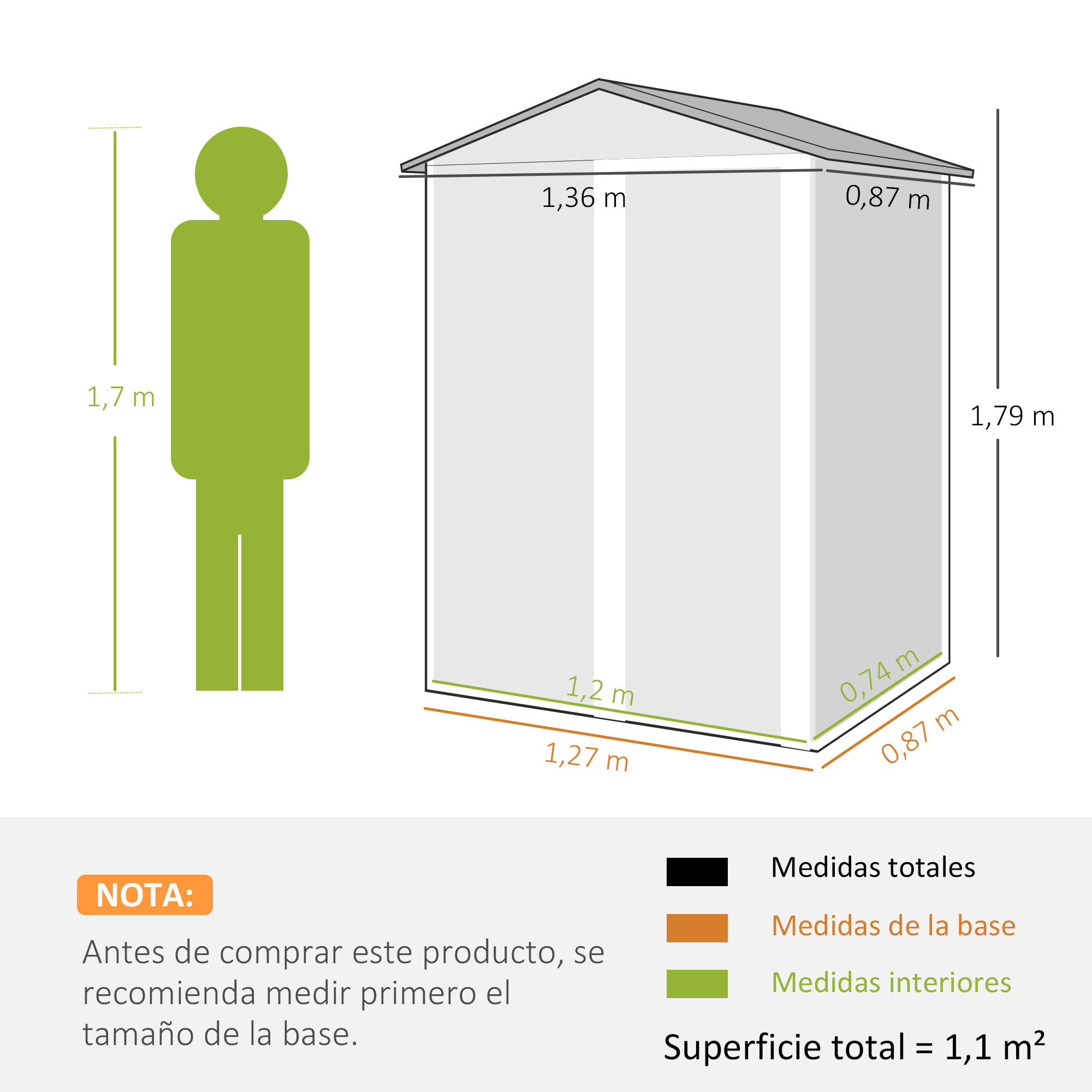 Caseta de Jardín Exterior 1,1 m², 136x87x179 cm, Cobertizo de Jardín Exterior Metálico con Puerta Corredera, Techo Inclinado y Guantes, para Almacenaje de Herramientas Bicicletas, Marrón