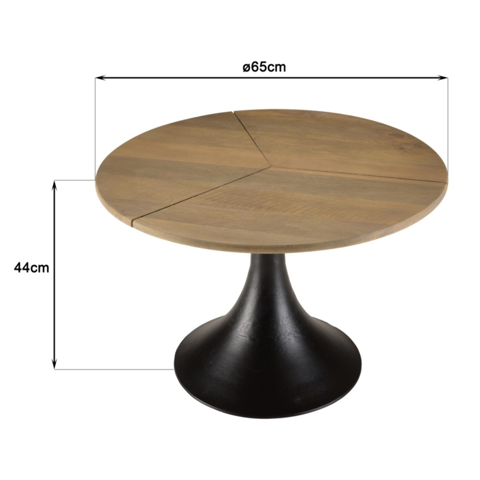 JAMES - Table d'appoint 65x65cm plateau en manguier pied évasé noir mat
