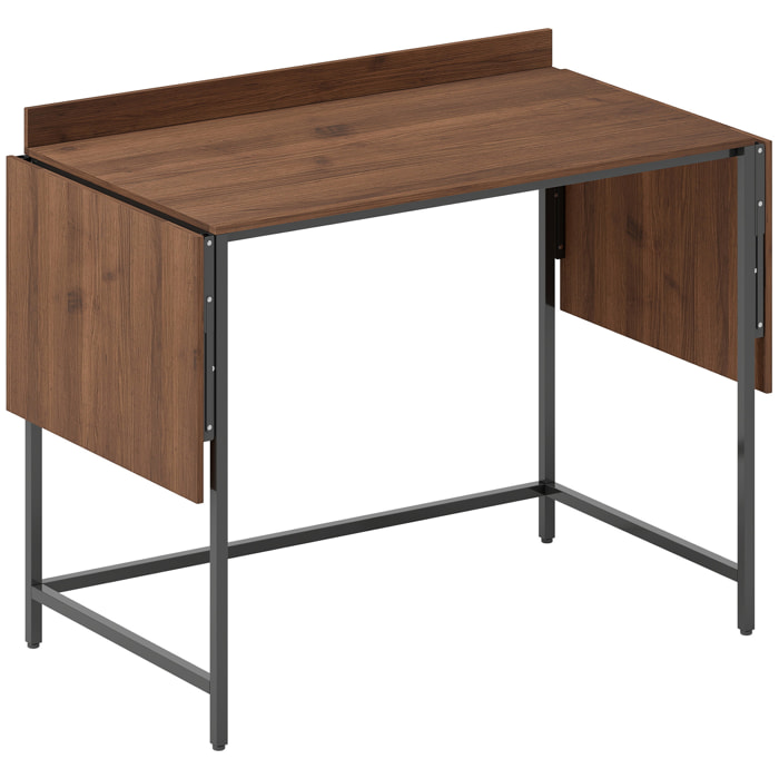 Bureau pliable bureau pliant 2 rallonges rebord plateau arrière métal noir effet bois noyer