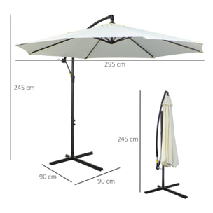 Sombrilla de Jardín Ø300x250 cm Parasol Excá©ntrico Inclinable con Manivela Crema