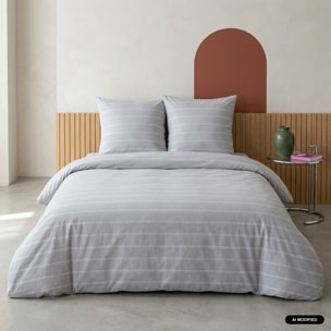 Parure de lit microfibre lavée 2 places rayures gris TIM