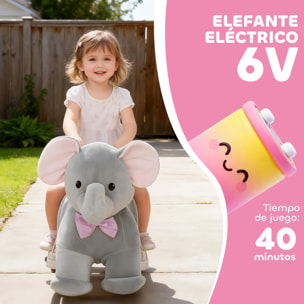 Elefante Eléctrico con Música, Batería 6V, Caballo de Juguete Eléctrico, Tacto Suave, Ruedas Silenciosas de PU, Pedal, Marcha Adelante, Regalo para Niños y Niñas de 1,5 a 5 Años, Gris