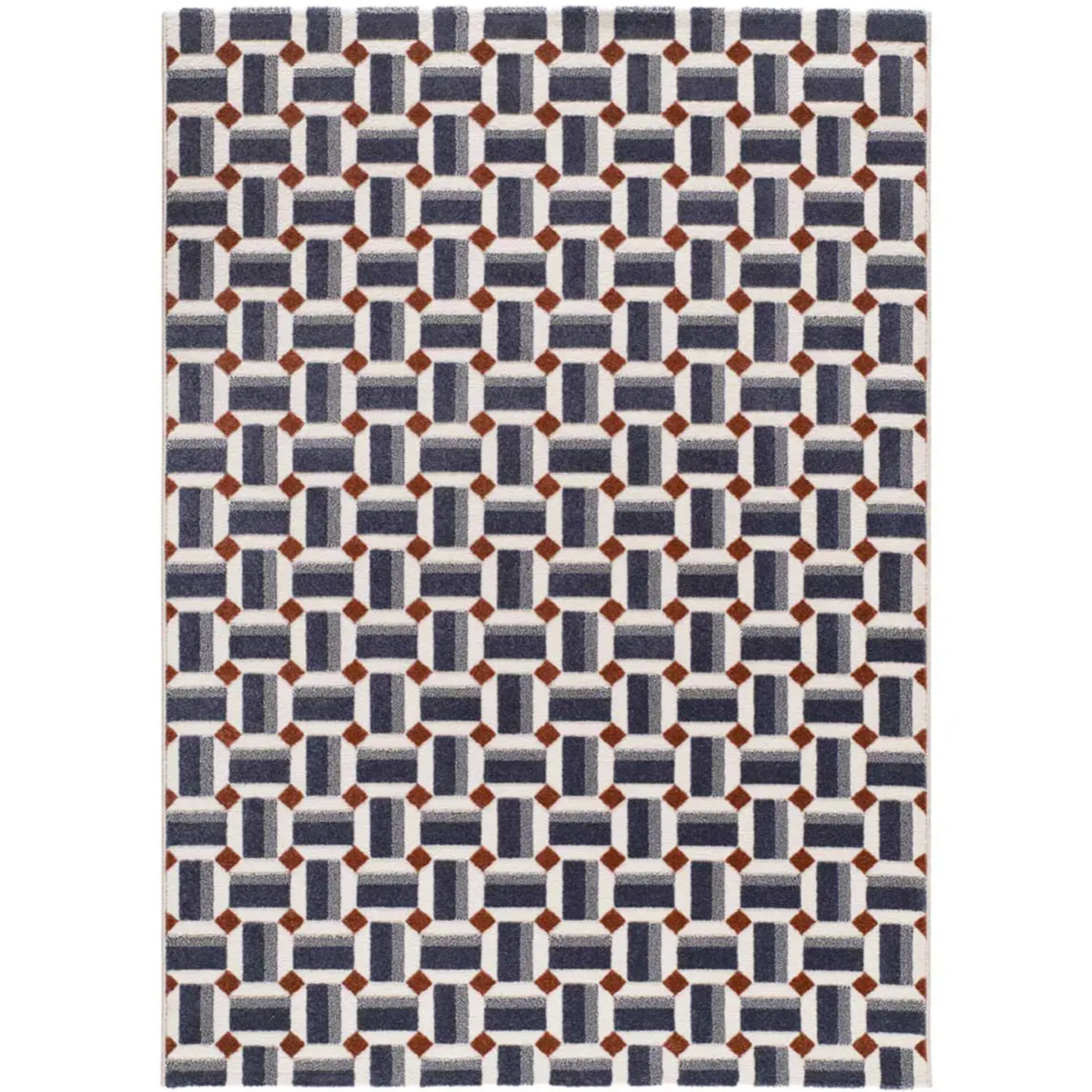 AMARA Alfombra geométrica con relieve azul, varias medidas disponibles.