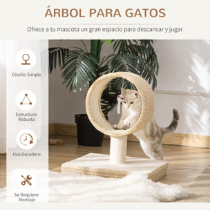 Árbol para Gatos Pequeño con Túnel Poste Rascador de Yute Juguete Colgante Beige