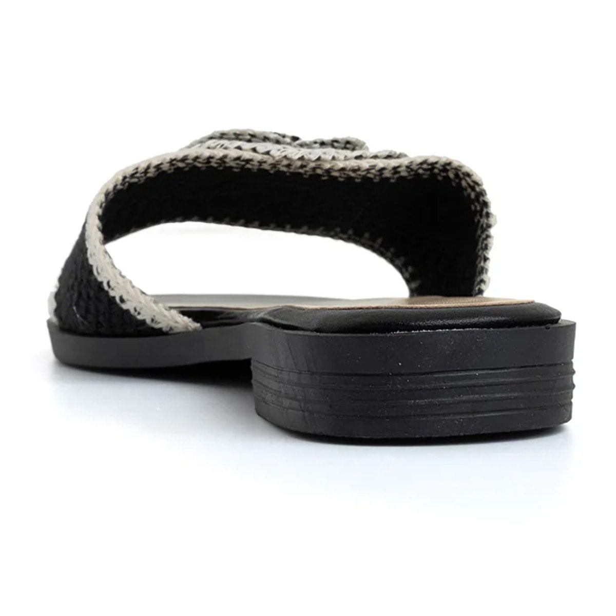 Ciabatta con fascia crochet e maxi fiore - NERO