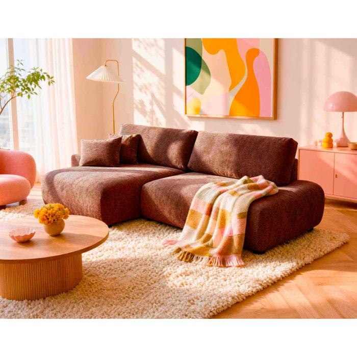 Pivoine - Canapé d'angle ouvert gauche 4 places convertible avec coffre en tissu texturé - Terracotta