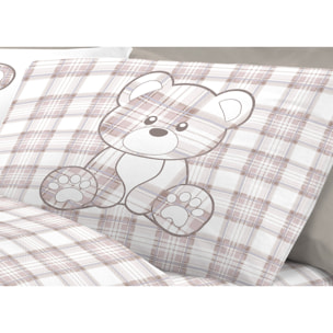 Completo Lenzuola In 100% Cotone Orsetto Tartan Primavera