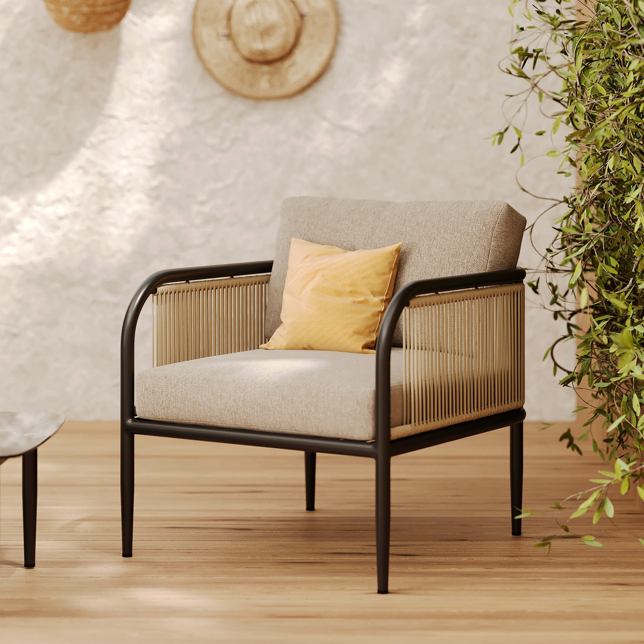 Fauteuil de jardin en acier et tissu beige - Wilo