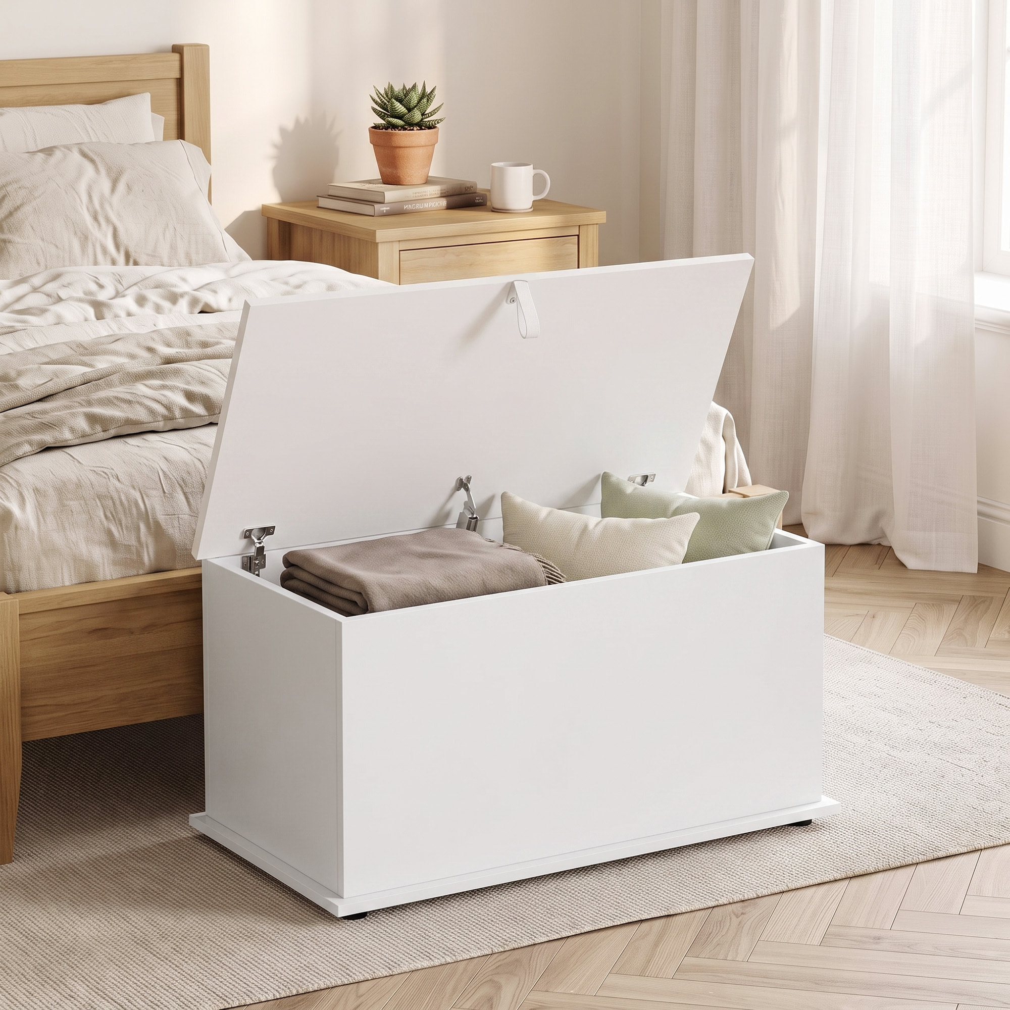 HOMCOM Baúl de Almacenaje 102L, Banco de Almacenaje, Banco Zapatero con Bisagra de Seguridad, Estilo Moderno, para Pasillo, Dormitorio, Recibidor, Salón, 80x40x45 cm, Blanco