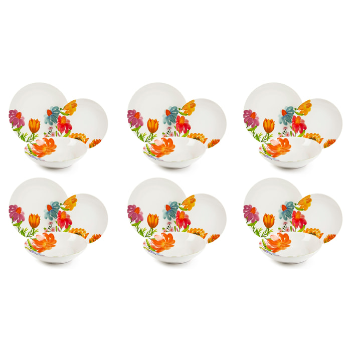 Service de 18 assiettes Excelsa Blossom, porcelaine, multicolore