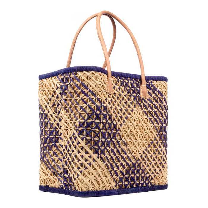 Zavattarello borsa a spalla donna. Realizzato in rafia e tessuto, con manici in pelle.