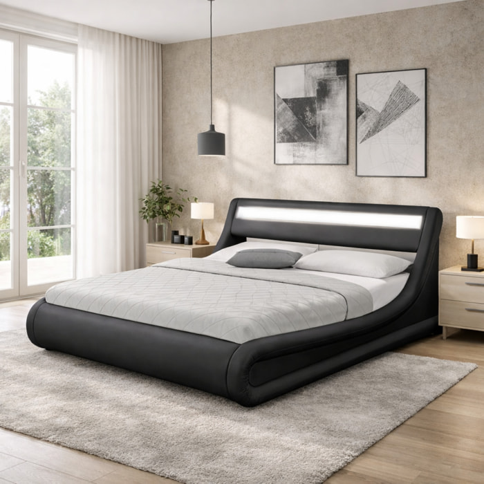 CHANA Lit coffre avec LED 140 x 190 cm noir