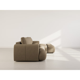 Yulin - Canapé d'angle droit 4 places convertible avec coffre en tissu bouclette - Marron