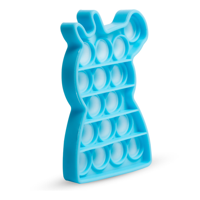 DAM Pop Bubble juguete sensitivo desestresante, burbujas de silicona para apretar y pulsar. Diseño perrito. 7,2x1,7x12,5 Cm. Color: Azul Claro