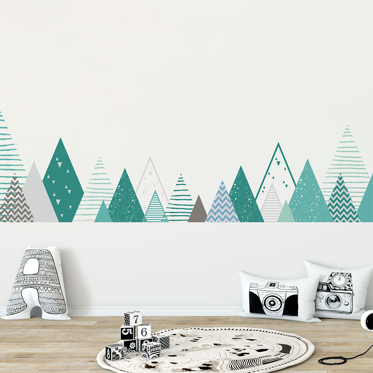 Stickers muraux enfants - Décoration chambre bébé - Autocollant Sticker mural géant enfant montagnes scandinaves KIMKA