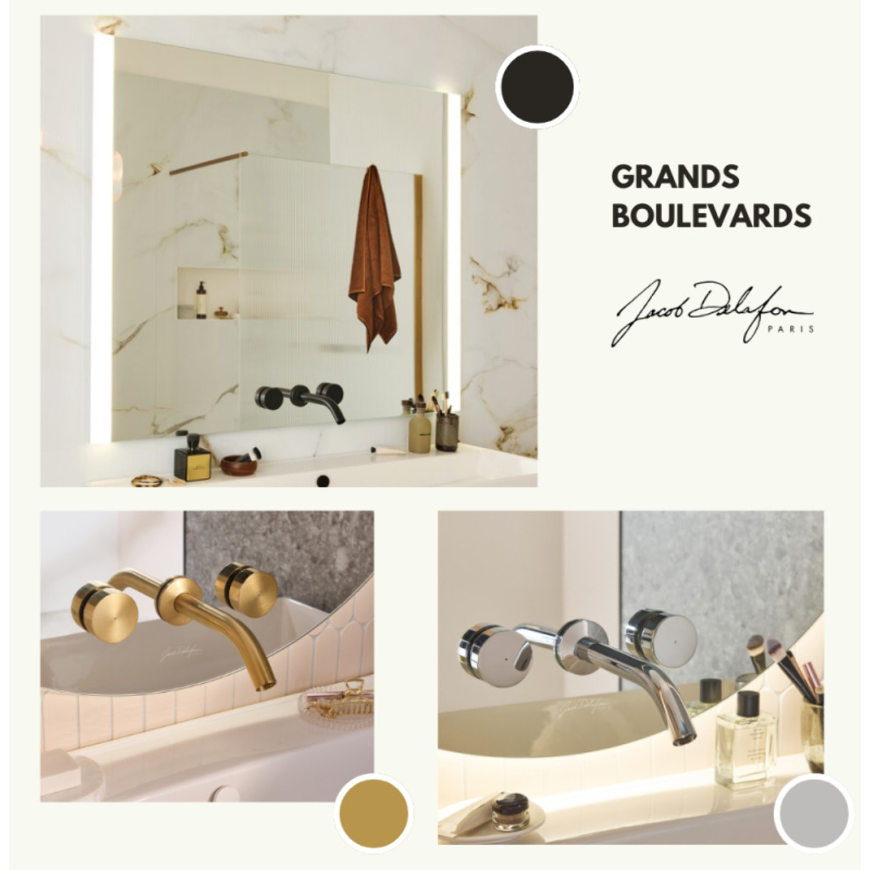 Miroir 3 trous 80 cm + mitigeur lavabo encastré 3 trous Grands Boulevards chrome