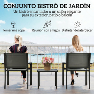 Conjunto de Mesa y Sillas de Terraza Exterior 3 Piezas, Muebles de Jardín Exterior con 2 Sillas Anchas de Textilene, Mesa de Vidrio Templado, para Patio, Balcón, Gris Claro