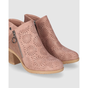 Botines de Piel Sintética - Nude - Tacón: 6 cm