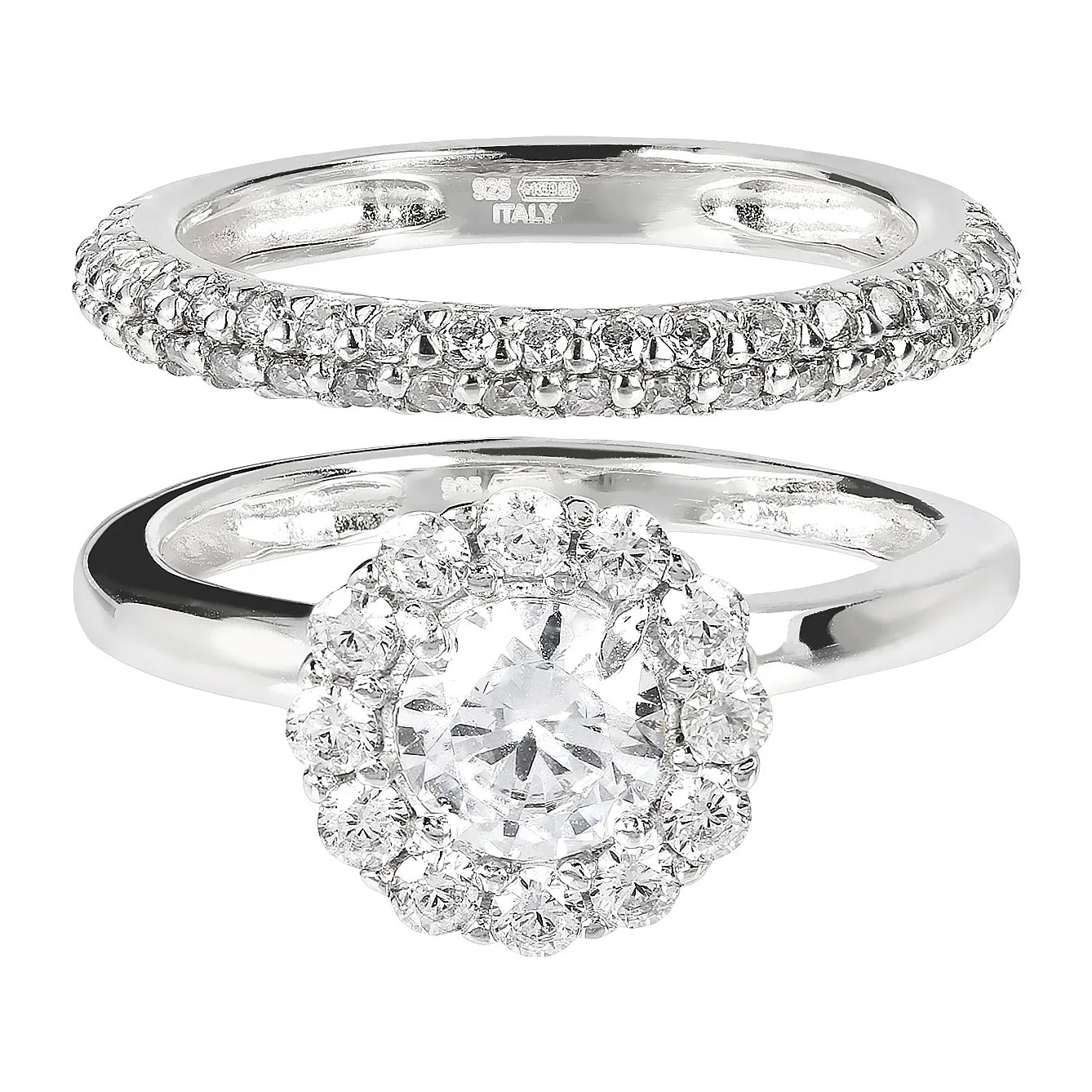 Set di Anelli con Cubic Zirconia in Argento 925 placcato Platino