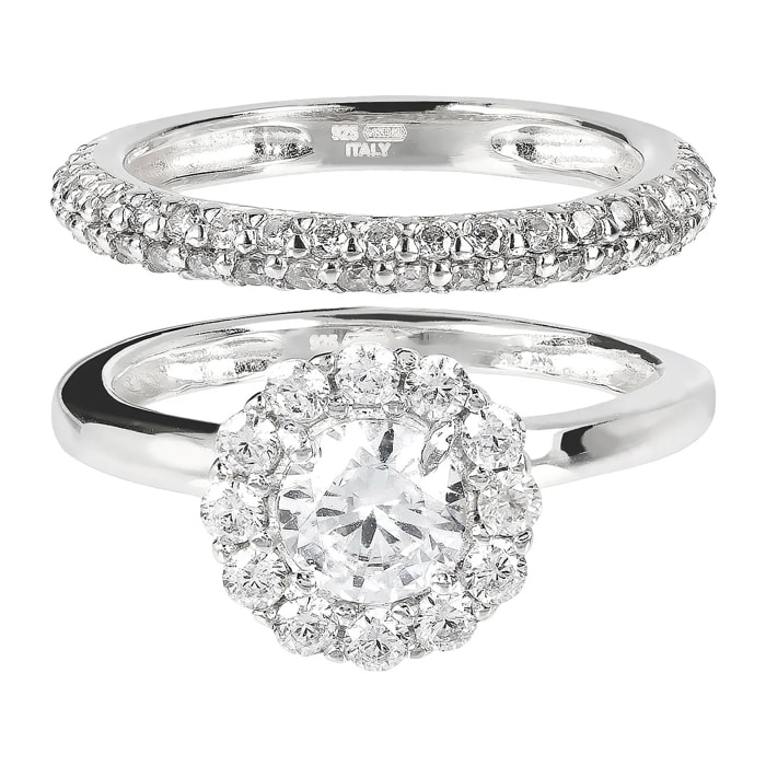 Set di Anelli con Cubic Zirconia in Argento 925 placcato Platino