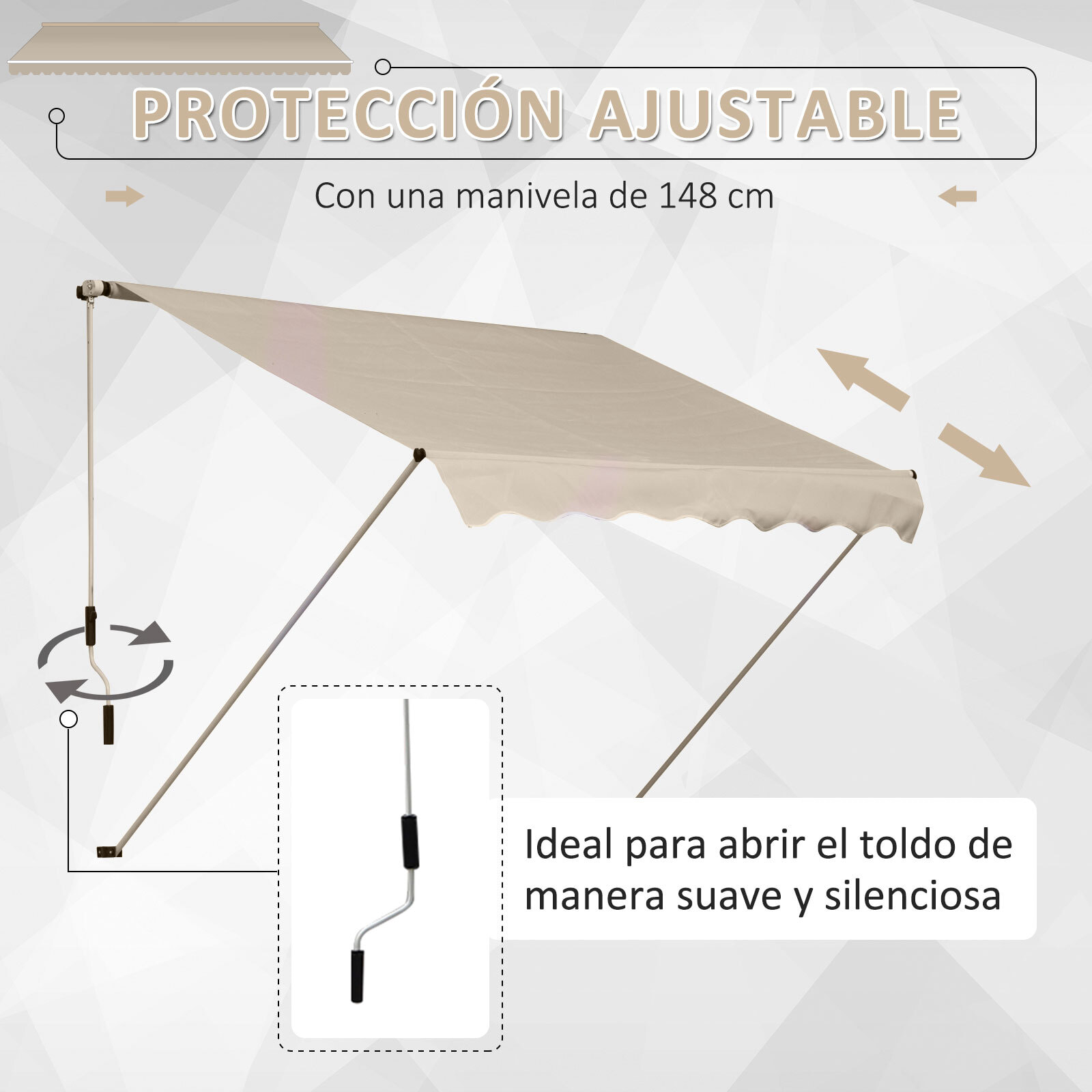 Toldo con Brazo de Aluminio Poliá©ster y Acero 4x2,5m Beige